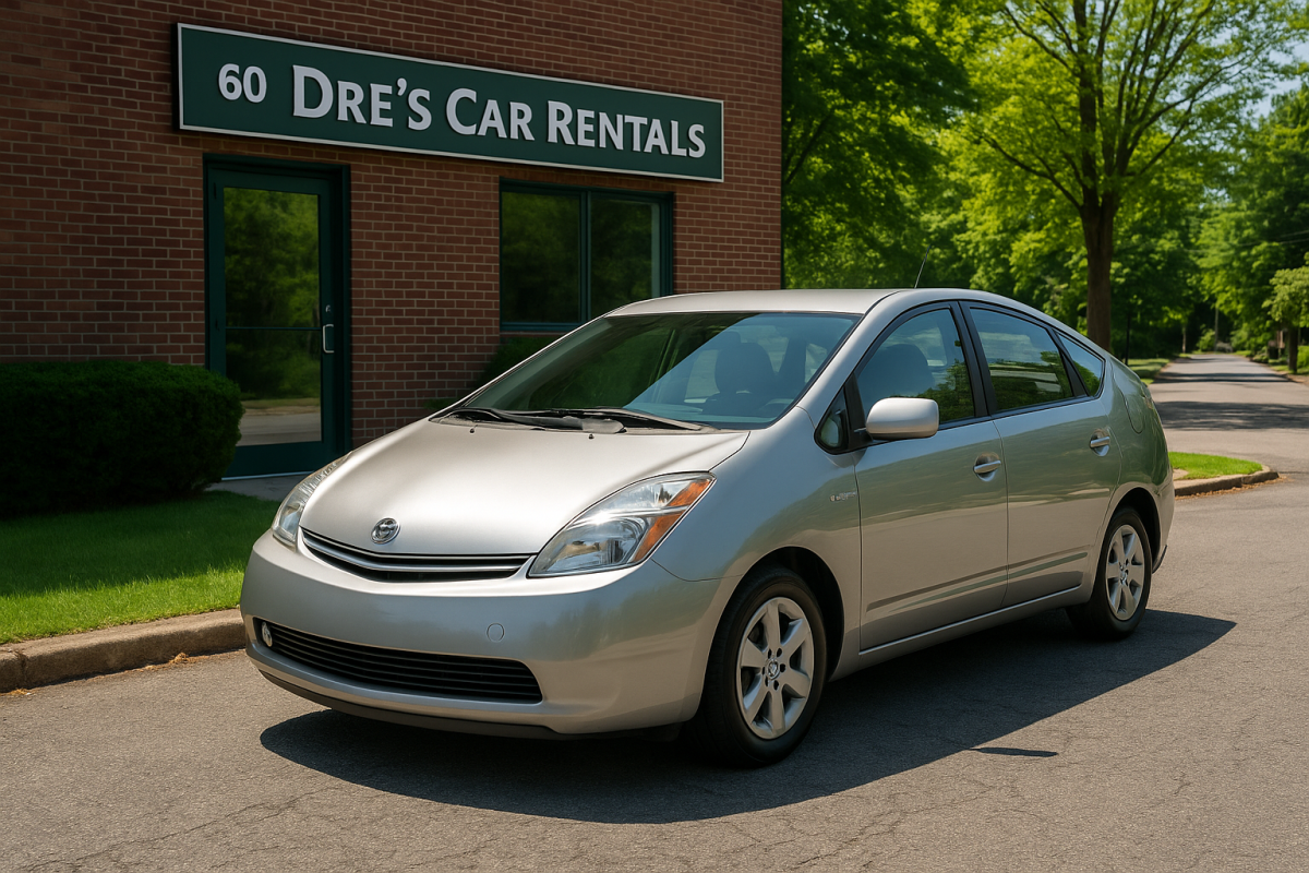 Silver Toyota Prius parked in front of Dre’s Car Rentals at 60 Morrow Ave, Scarsdale, NY